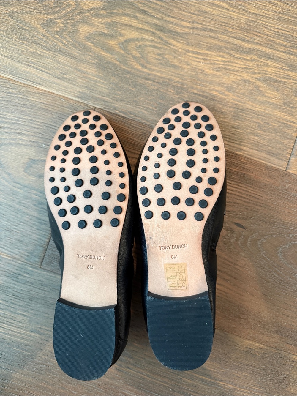 Tory Burch Black Leather Ballet Loafers with Gold Logo size 8 - Picture 5 of 5